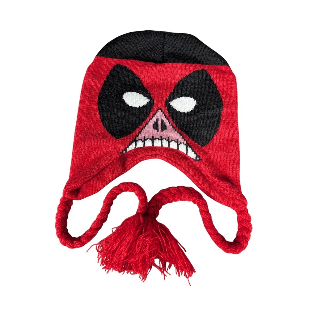 Marvel Deadpool Kids Propeller Knit Beanie Hat Red Black Superhero Mask Earflap